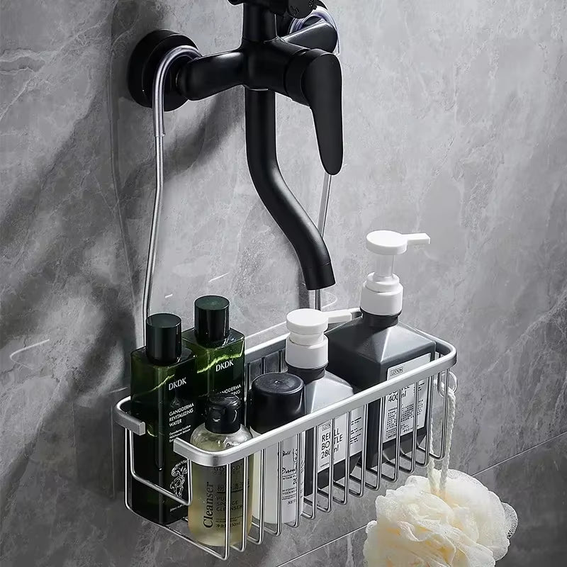 Aluminium Bathroom Shelf without Drilling, Shower Shelf Shelves Shampoo Holder, Basket Storage Organizer Bathroom Accessories
