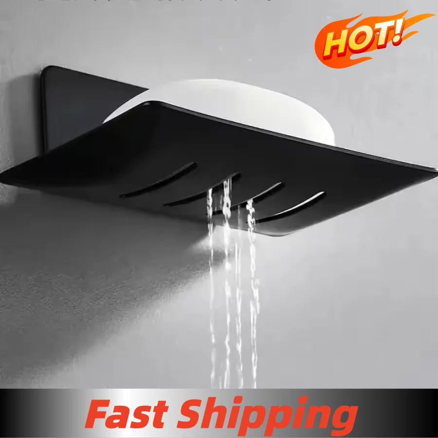Stylish Black Carbon Steel Wall-Mounted Soap Box - Eco-Friendly and Durable Bathroom Storage Solution