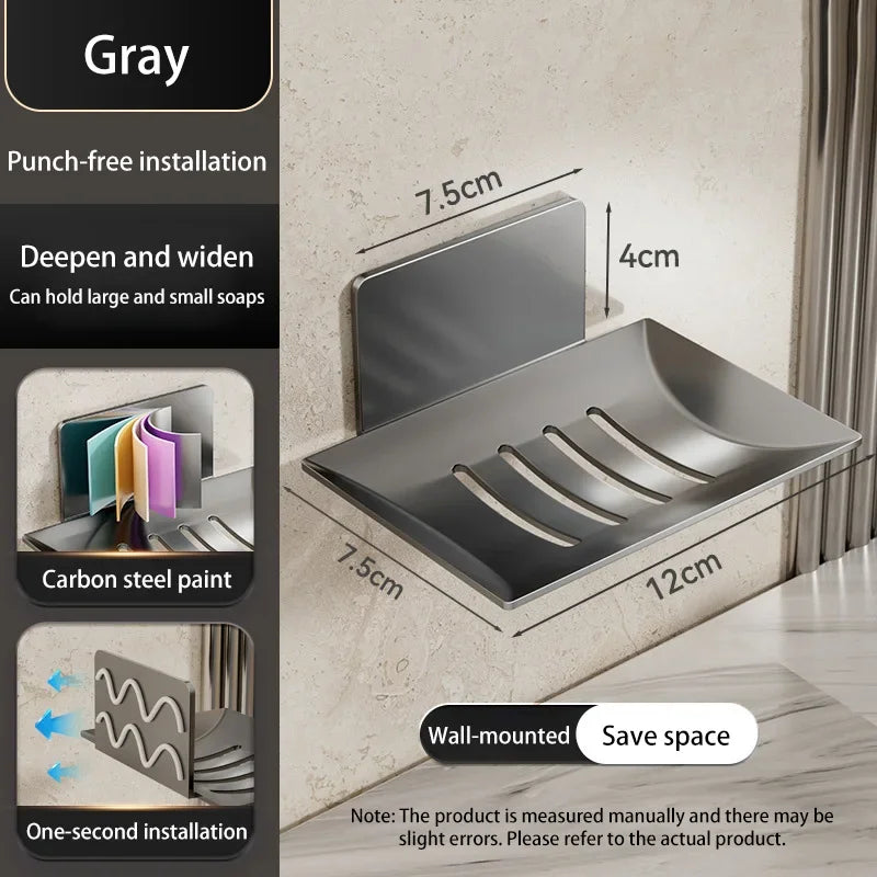 Stylish Black Carbon Steel Wall-Mounted Soap Box - Eco-Friendly and Durable Bathroom Storage Solution