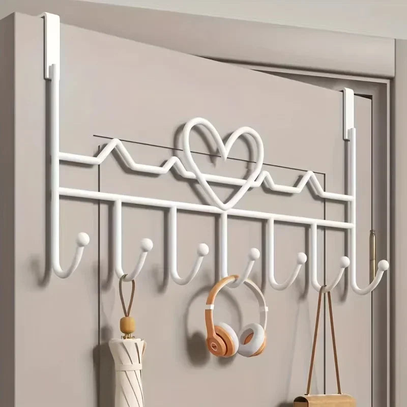 YYMSF Heart-Shaped Door Hooks Punch-Free Hanging Clothes Storage Rack Bedroom Kitchen Bathroom Organizer