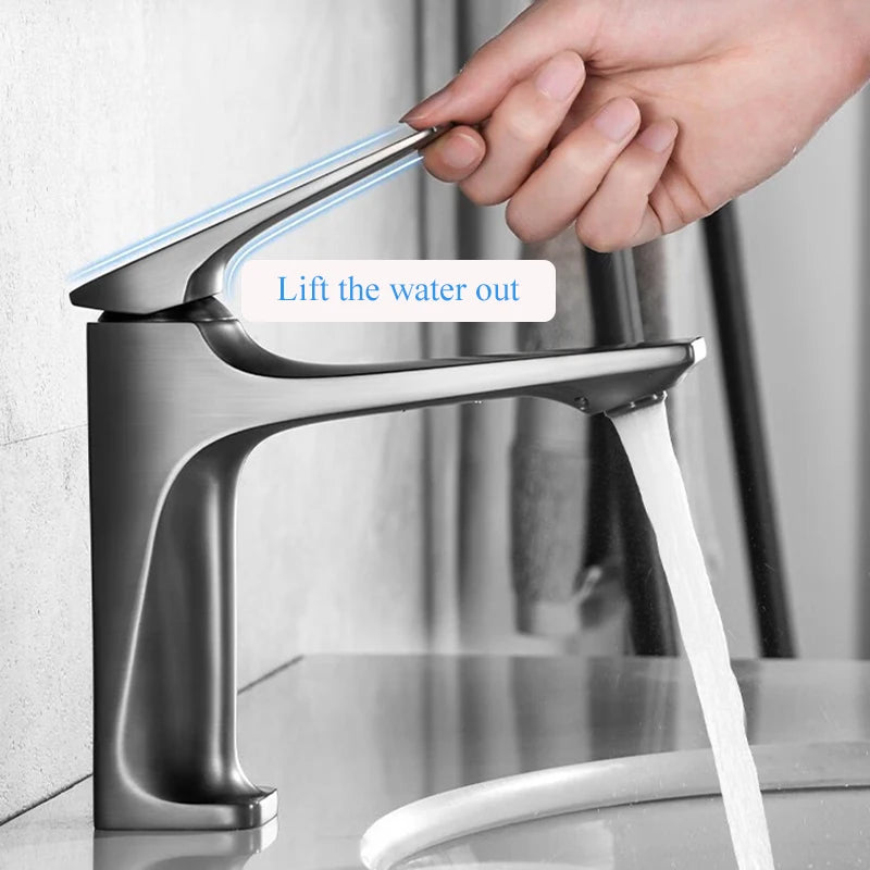Brass Core Modern Bathroom Sink Faucet Single Handle Deck Mounted Wash Basin Water Tap Hot and Cold Mixer